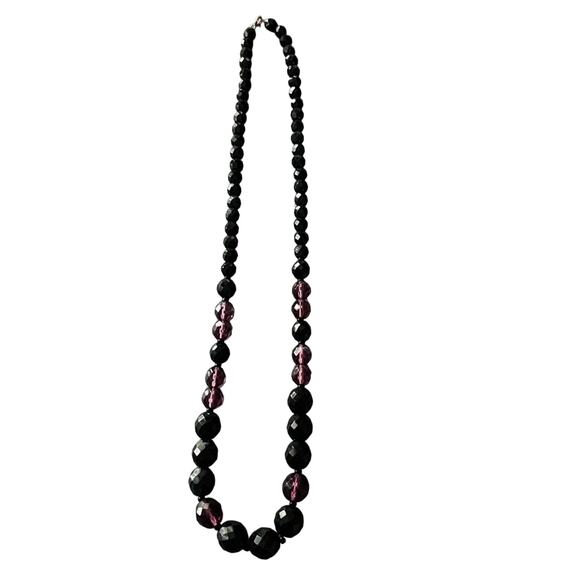 None Jewelry - Black & Purple Beaded Necklace